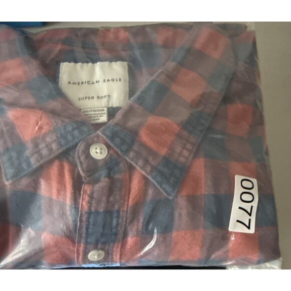 American Eagle Super Soft Blue Coral Check Long Sleeve Shirt Men's Size XXL - Picture 14 of 14